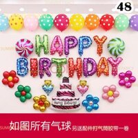 Set bong bóng hoa bánh kem bong bóng trang trí sinh nhật cho bé Gấu ôm trái tim - Happy Birthday Flower Cake