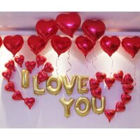 Set bóng chữ I LOVE YOU kèm bóng tim trang trí