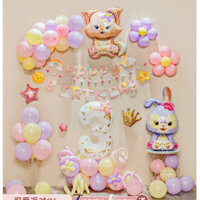 Sét bóng sinh nhật đầy đủ trụ-cờ-dây treo HPBD (in cờ theo yêu cầu)