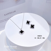 set bông tai và dây chuyền cỏ 4 lá màu bạc