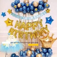 set bóng trang trí sinh nhật + rèm kim tuyến+ bóng hình vương miện  tặng bơm keo