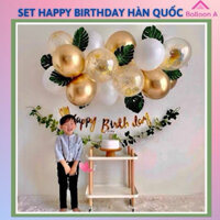 Set bóng trang trí sinh nhật, tiệc thôi nôi, dây chữ Happy Birthday Handmade màu xanh kèm lá kiểu Hàn Quốc giá rẻ