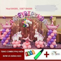 Set bóng tráng trí sinh Nhật bé gái mẫu ngựa kỳ lân pony 1 sừng tặng kèm bơm keo mẫu mới