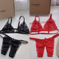 Set bra ren không gọng không mút + quần nơ xẻ đáy - Shi Lingerie