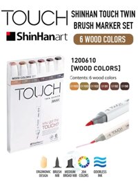 Set Brush Marker Touch Twin 6 cây Wood Colors
