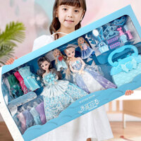 Set búp bê xanh cỡ lớn, Búp bê Barbie công chúa Elsa búp bê thay váy, búp bê công chúa tóc may, hộp quà tặng cho bé gái