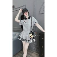 Set cá sấu chân váy xếp ly Hello Kitty