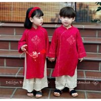 Set cặp Áo dài tết cách tân bé trai bé gái chất nhung chéo mềm mại 10-20kg