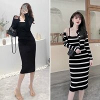 Set cardigan váy 2 dây body ôm dáng