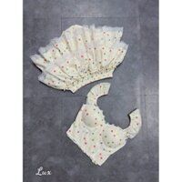 Set chấm bi viền ren áo ống cúp ngực tay cánh tiên chân váy 2 tầng