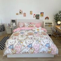 SET Chăn ga Cotton poly Hello Kitty 4 món chăn ga gối đệm cao cấp