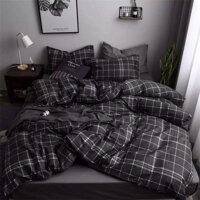 Set Chăn Ga Cotton Poly Kẻ Caro Đen Ga Dạ Thấm Hút Mồ Hôi Tốt Shinbedding.shop - Set 4 món,1.4m-2m,đệm dày&lt;10cm