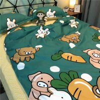 Set Chăn Ga Cotton Poly Voi Thỏ Cà Rốt Ga Kẻ Rích Rắc Vàng Trắng Hàng Loại Một Shinbedding.shop - Set 4 món,1.4m-2m,đệm dày&lt;10cm