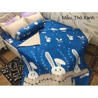 Set chăn ga gối cotton lụa cao cấp thỏ xanh (chọn mãu)