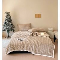 Set chăn ga gối nỉ lông chồn cao cấp , ga bọc chun , chăn nỉ lông chồn nặng 1.7kg