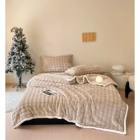 Set chăn ga gối nỉ lông chồn cao cấp , ga bọc chun , chăn nỉ lông chồn nặng 1.7kg