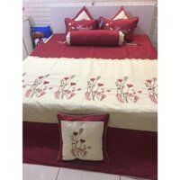 Set chăn ga gối satin thêu đẹp 7 món giá rẻ làm giường cưới, làm quà tặng ,biếu cực đẹp