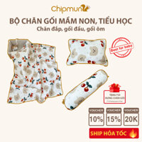 Set chăn gối đi học mầm non 3 món chất cotton mềm mịn CHIPMUNK cao cấp, bền đẹp, thoáng khí, thân thiện với da bé