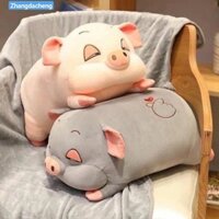 Sét chăn gối ôm heo văn phòng hình lợn con 2in1