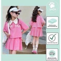 Set chân váy áo polo croptop-chân váy có quần trong cho bé gái 120/170 (41132)