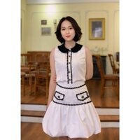 set chân váy bồng trắng+ áo sát nách cổ sen phối ren thiết kế MOON 1992