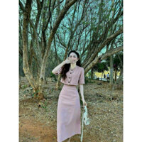 SÉT CHÂN VÁY DÀI KÈM ÁO TAY LỠ  2 MÀU Y HÌNH