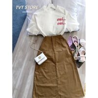 SÉT CHÂN VÁY KAKI KÈM ÁO THUN COTTON