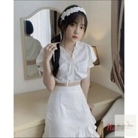 Set chân váy kết hợp áo croptop dây rút nữ tính Hoaminclothes S017