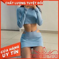 Set Chân Váy Lưng Cao Và Áo Thun Tay Dài Thời Trang Quyến Rũ Cho Nữ - Hàng nhập khẩu
