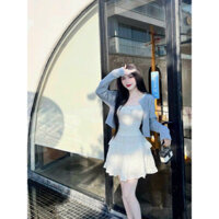 SÉT CHÂN VÁY MANGO PHỐI REN CÓ LÓT QUẦN KÈM ÁO KHOÁC VÀ ÁO LÓT TRONG CHẤT THUN GÂN,