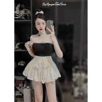 Set chân váy trắng xoè + áo ống trơn đen - AZ0VA6U