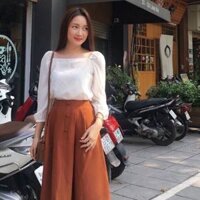 Set chân váy vintage + áo cổ vuông tay phồng