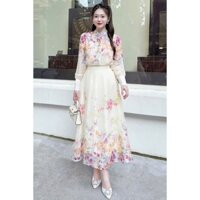 SET CHÂN VÁY XÒE PHỐI ÁO SOMI TAY DÀI CÀI NÚT(28Q)