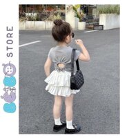 Set chân váy xòe trắng bé gái và áo thun tăm cho bé gái siêu cá tính cho bé mặc đi chơi , đi học