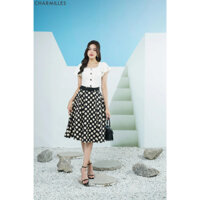 Set Charmilles Áo Ngắn Tay Cổ Vuông Trắng + Chân Váy Xòe Chấm Bi 23MA109TR1 - 23MC072DE1