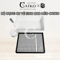 Set Chậu Vệ Sinh Cho Mèo, Khay Thảm Chống Văng Cát, Xẻng Xúc Cát Mèo, Thùng Rác Mini Trắng, Chậu Vệ Sinh Quốc Dân Catko