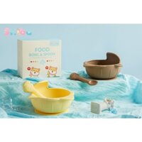 Set chén muỗng chống lật + muỗng chất liệu Silicone hình cá CAO CẤP hãng SHIBA cho bé tập ăn dặm