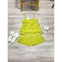 Set cho nữ mặc nhà mặc đi chơi, áo hai dây đũi tầng mặc kèm quần short đơn giản, dễ thương