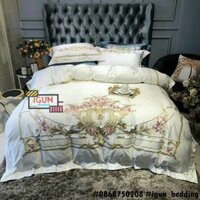 set CHÙM HOA HỒNG QUÝ TỘC trắng bộ Chăn Ga Gối CƯỚI  LỤA thêu cao cấp