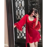 Set cô dâu gồm váy ngủ và áo choàng bride tay lông thỏ cao cấp Kiểu dáng suông nhẹ nhàng tôn dáng Tmoon VNL-069