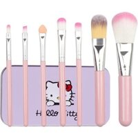 Set Cọ Trang Điểm 7 Cây kèm hộp màu hồng Hello Kitty Mini Brush Kit tặng gương trang điểm mini dễ thương tiện dụng Hình thật thực tế sp