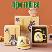 Set Cốc ly sứ Totoro Cute kèm bếp đun nóng TIỆM TRÁI BƠ kèm thìa, dùng làm quà tặng bạn bè, uống nước