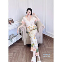 Sét cộc tay mặc nhà pijama phối bông màu cam nhẹ nhàng sang chảnh