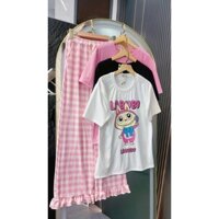 Set cộc tay Nữ Quần Kẻ Caro Bèo Thun Tăm Lạnh Xinh Xĩu