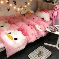 SÉT COMBO ĐỦ 4 MÓN CHĂN PHAO SIÊU NHẸ GA GỐI SIÊU ẤM MẪU VỊT HỒNG