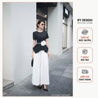 Set công sở cao cấp IFY Design áo peplum vải kẻ cổ tròn đổ bèo phối hoa 3D, quần suông basic xếp ly - AO1369 QU0692