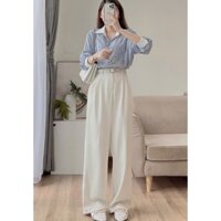 SÉT CÔNG SỞ ĐƠN GIẢN LỊCH SỰ SANG TRỌNG, SÉT QUẦN ỐNG RỘNG ÁO DÀI TAY KẺ SỌC DỌC