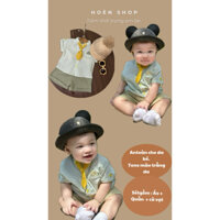 Set công tử, bộ thôi nôi cà vạt xanh lá kèm cà vạt chất đũi  cho bé trai. Hoèn shop