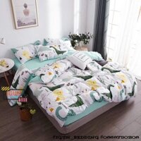 set CÔNG VIÊN KHỦNG LONG TRẮNG bộ Chăn Ga Gối ĐŨI TC dày 4 món nhập khẩu 100% kiểu HÀN QUỐC