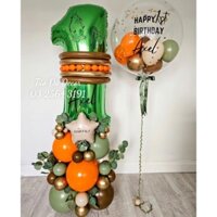 SET CỘT BÓNG XANH LÁ CHỦ ĐỀ ĐỘNG VẬT RỪNG CÂY (GỒM CỘT BÓNG VÀ 1 BÓNG JUMBO BAY)